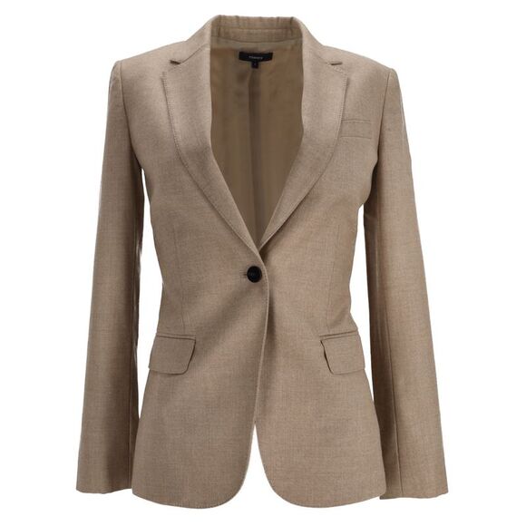 Theory Sleek Staple Blazer in Beige Virgin Wool